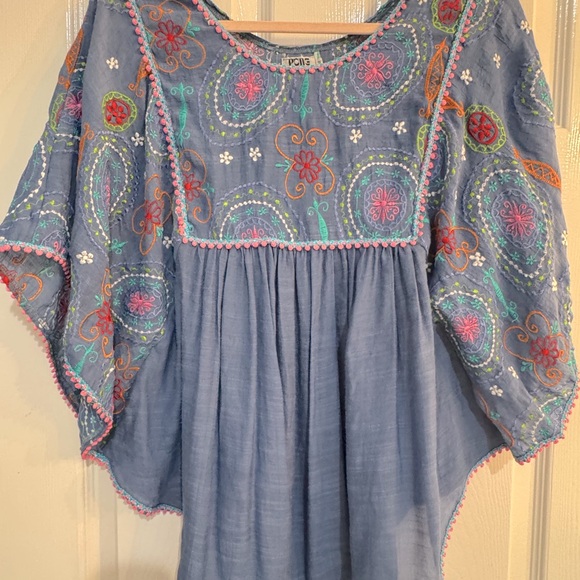 Colorful Chambray Embroidered Blouse Size M Cotton Tunic Lightweight - Picture 1 of 5